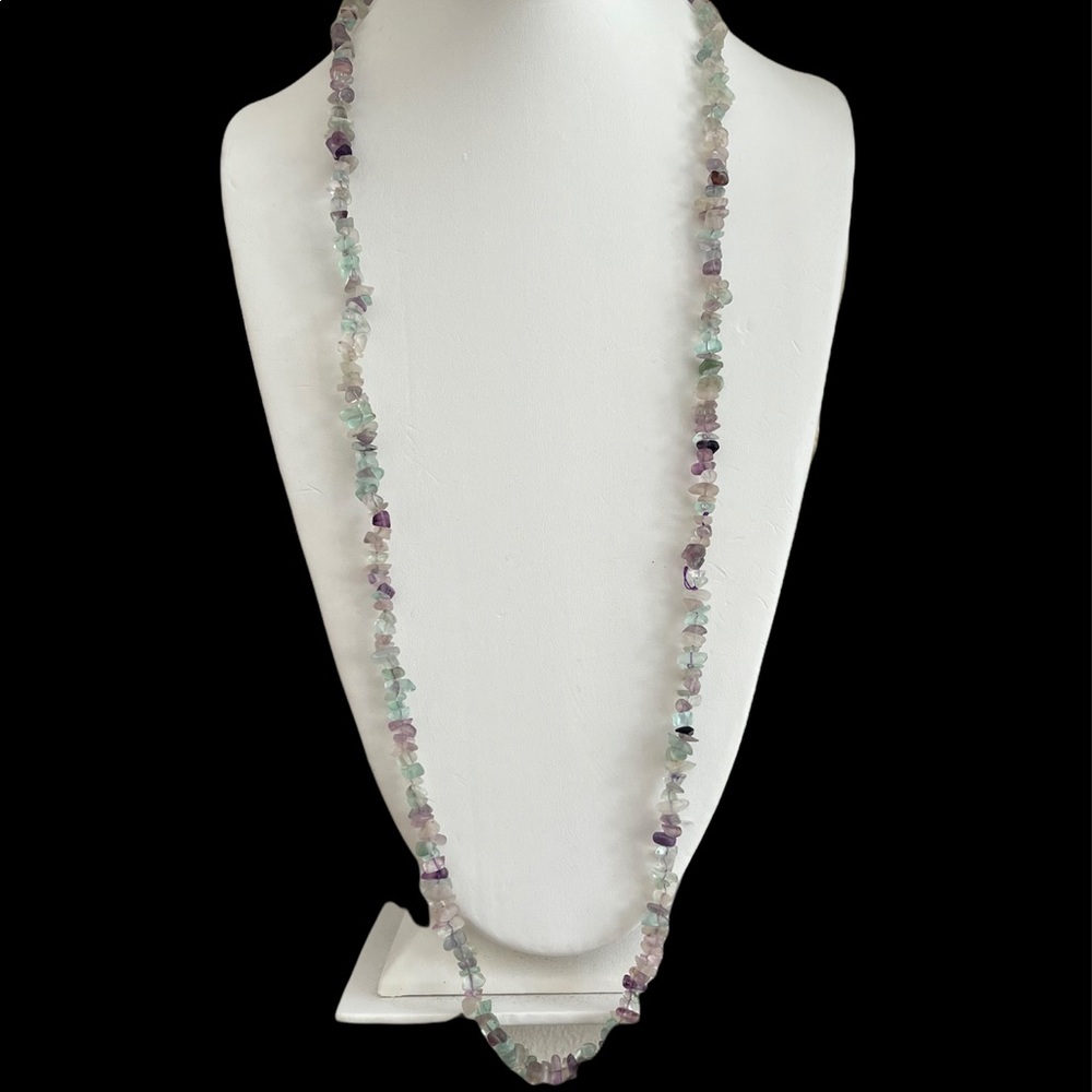 Natural fluorite tumbled & polished bead long necklace
